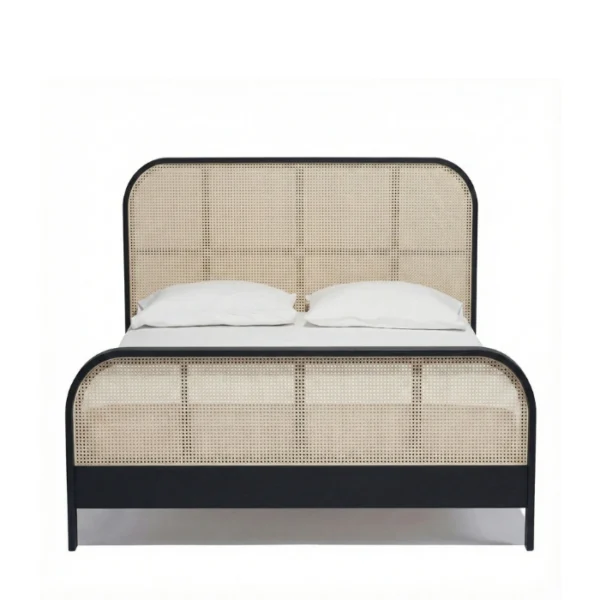 Creek Cane Bed - Black (3) front view of cane bed in a white background