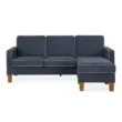 Harbor Sectional Sofa with chaise and ottoman in navy blue upholstery and wood legs