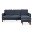 Harbor Sectional Sofa with chaise and ottoman in navy blue upholstery and wood legs