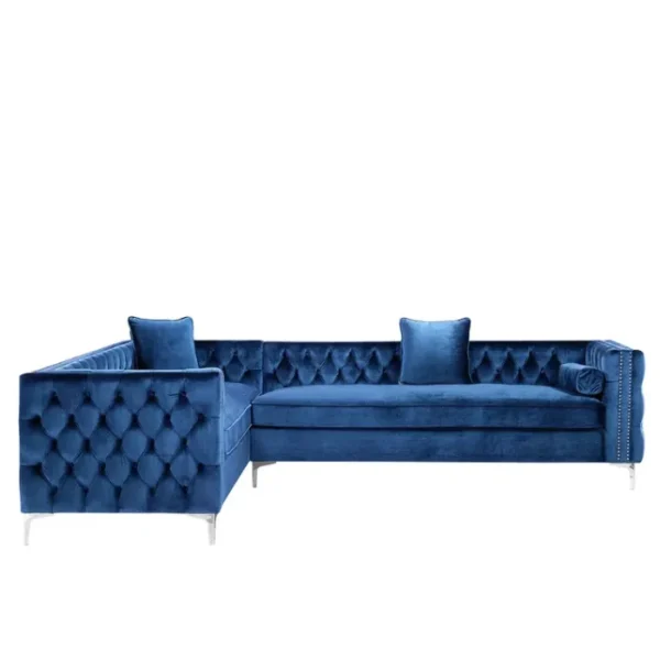 Marcello Velvet Corner Sectional (2) Blue Marcello Velvet Corner Sectional Side