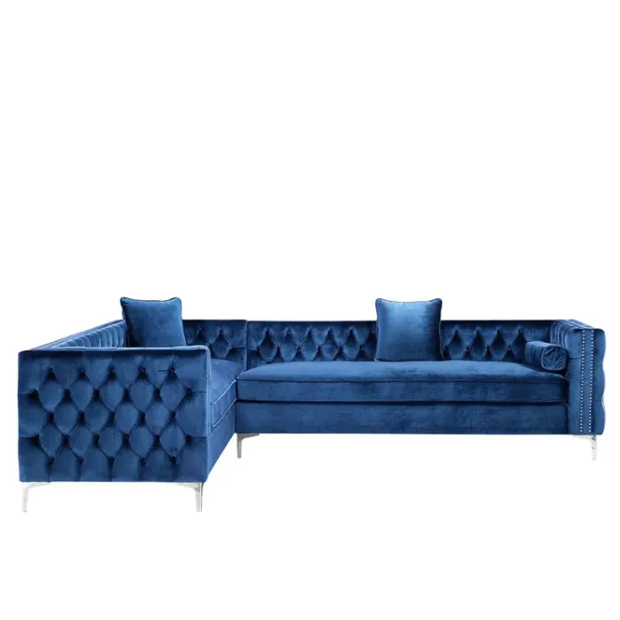 Blue Marcello Velvet Corner Sectional Side