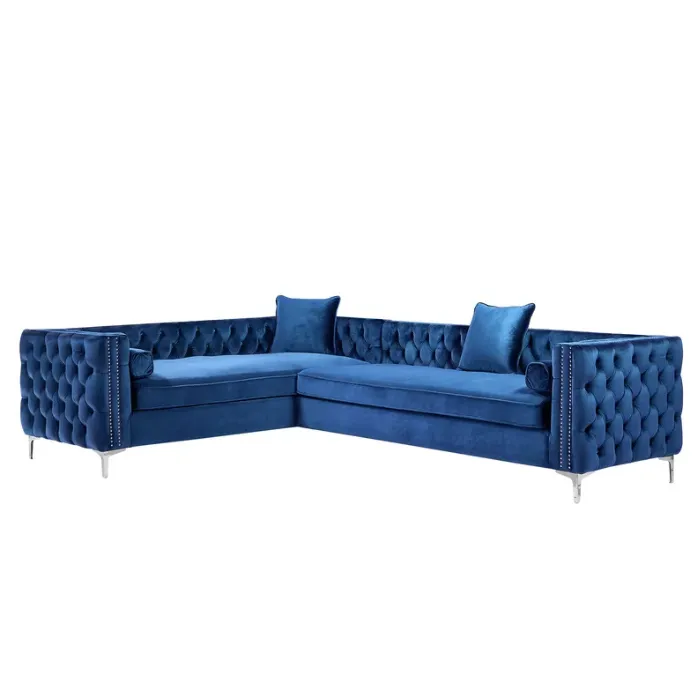 Blue Marcello Velvet Corner Sectional Side