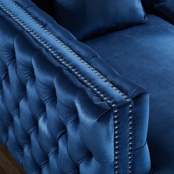 Marcello Velvet Corner Sectional (4) Blue Marcello Velvet Corner Sectional closeup
