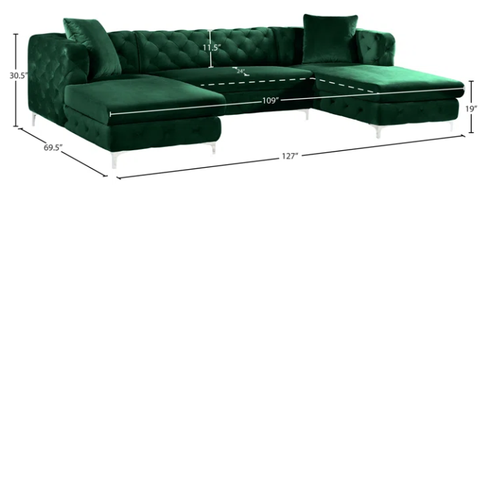 Melinda Velvet Sectional Sofa 3-Piece Dimensions