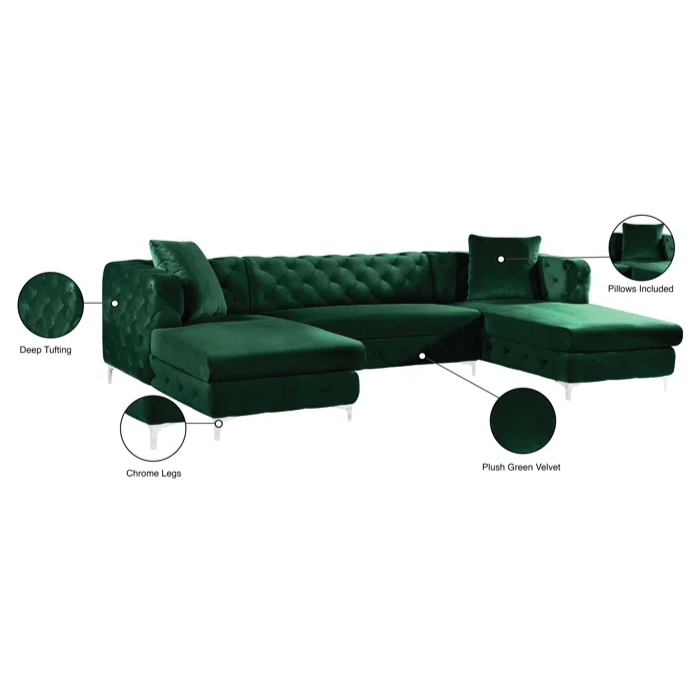 Melinda Velvet Sectional Sofa 3-Piece features