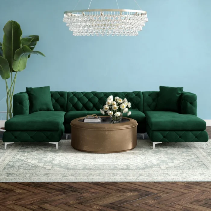 Melinda Velvet Sectional with BG Melinda Velvet Sectional Sofa 3-Piece green color