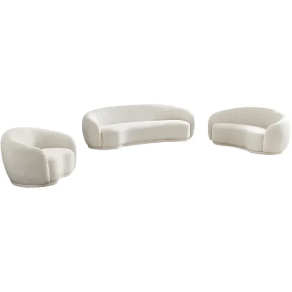 Opulence Bouclé Chesterfield Sofa white 1 Opulence Bouclé Chesterfield Sofa set in white fabric, featuring a modern and plush design with curved seating