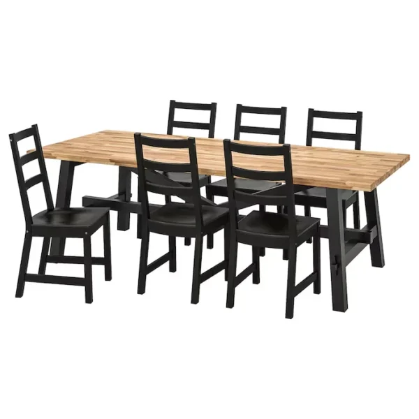 Orlivia Dining Set – Elegant 6-Seater Wooden Dining Table with Black Chairs Orlivia Dining Set – Elegant 6-Seater Wooden Dining Table with Black Chairs
