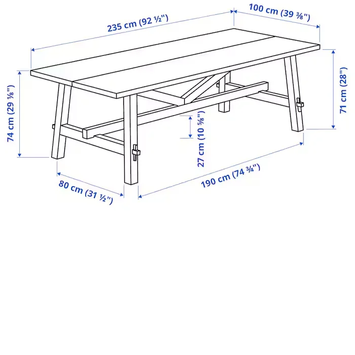 Orlivia Dining Set – Wooden Table Dimensions Diagram with Measurements