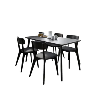 Roco Lisette Dining Set with matte black table and six matching chairs.