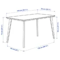 Roco Lisette dining table with labeled dimensions in centimeters and inches.