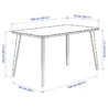 Roco Lisette dining table with labeled dimensions in centimeters and inches.