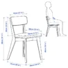 Roco Lisette dining chair with labeled measurements in cm and inches showing seat height, depth, width, and backrest angle.