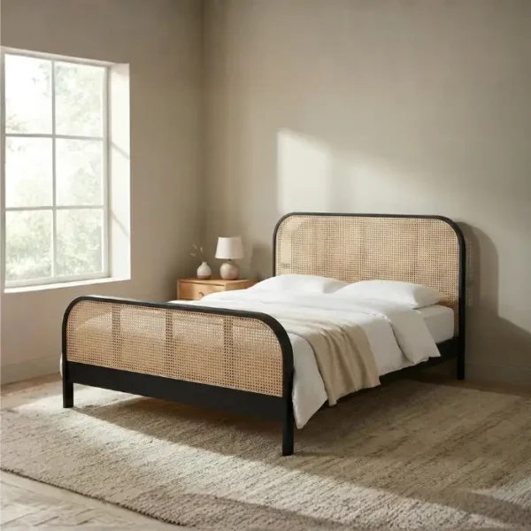 creek cane bed in a warm bedroom