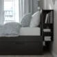 Brighton Storage Bed – Black, space-saving bed with built-in drawers and a headboard shelf for extra storage