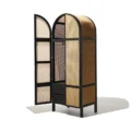 Cicada Cane Wardrobe with black wood frame, natural cane panels, and arched doors
