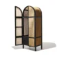 Cicada Cane Wardrobe with black wood frame, natural cane panels, and arched doors