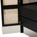 Cicada Cane Wardrobe with open door showing cane paneling and spacious wooden drawers