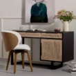 Delilah Cane Desk with dark wood finish, cane paneling, and modern storage drawers
