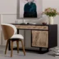 Delilah Cane Desk with dark wood finish, cane paneling, and modern storage drawers