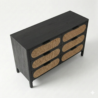 upper angled view of black cane dresser
