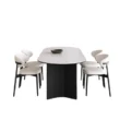 Modern Orbis Dining Table Set with Six Cream Upholstered Chairs