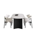 Modern Orbis Dining Table Set with Six Cream Upholstered Chairs