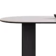 Side view of Orbis Dining Table with rounded top and black central support