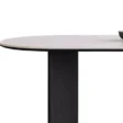 Side view of Orbis Dining Table with rounded top and black central support