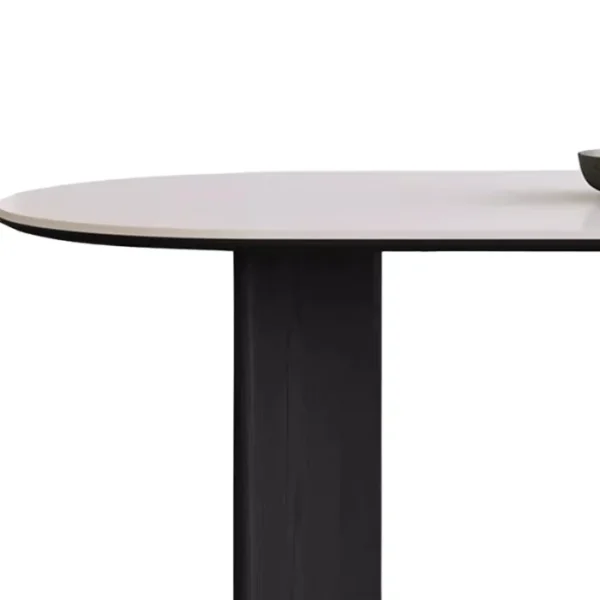Orbis Dining Set 5 Side view of Orbis Dining Table with rounded top and black central support