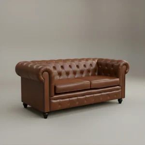 soddle brown chesterfeild sofa in studio background