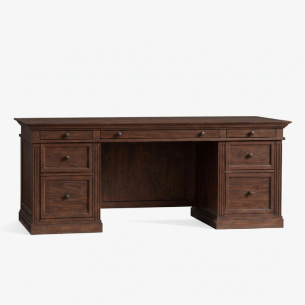 Stalwart Executive Desk - Dark Walnut angled view of dark walnut executive desk