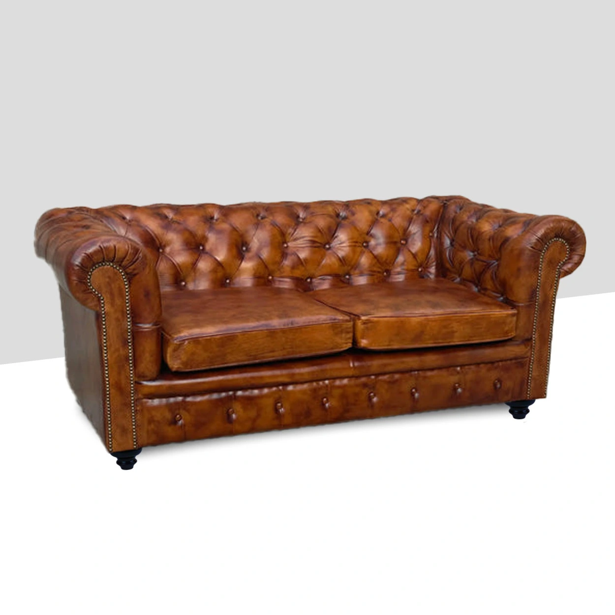 featuring Saddle Brown Chesterfield Leather Sofa