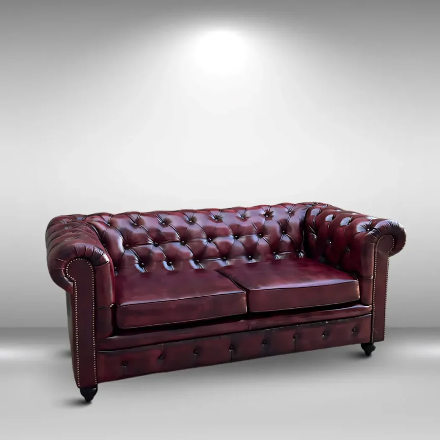 featuring Cherry Red Chesterfield Leather Sofa