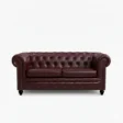 front view of cherry chesterfeld leather sofa