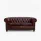 front view of cherry chesterfeld leather sofa