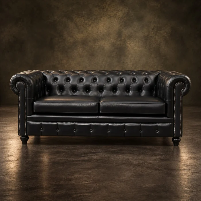 Coal Prestige Chesterfield Leather Sofa