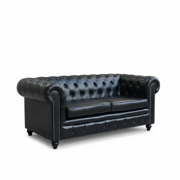 Coal Prestige Chesterfield Leather Sofa - 2 seater cushioned (2) angled view 2 seater leather sofa