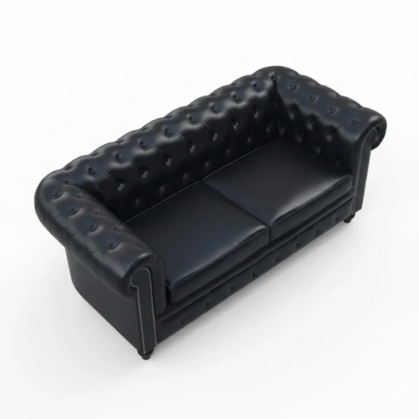 Coal Prestige Chesterfield Leather Sofa - 2 seater cushioned (5) upper angled view of 2 seater leather sofa