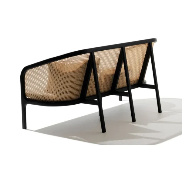Elaila Cane Sofa – Modern wooden frame sofa with cane back and upholstered cushions Elaila Cane Sofa – Modern wooden frame sofa with cane back and upholstered cushions