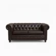 front view of dark brown chesterfield sofa