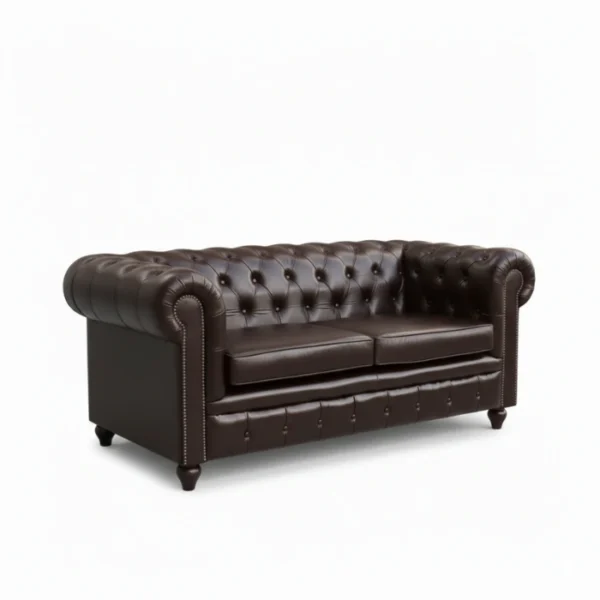 Hemington Chesterfield Leather Sofa - 2 seater cushioned (3) angled view of 2 seater chesterfield