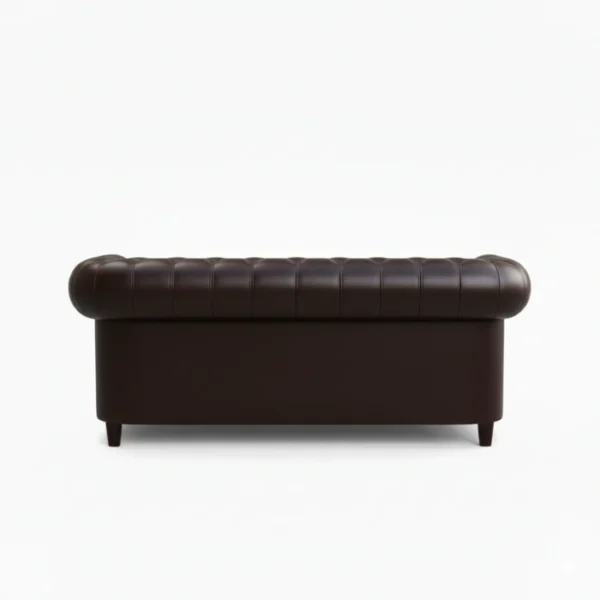 Hemington Chesterfield Leather Sofa - 2 seater cushioned (4) back view of drak brown sofa