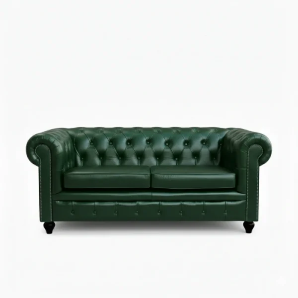 Jade Green ChesJade Green Chesterfield Leather Sofa - 2 seater cushionedterfield Leather Sofa - 2 seater tufted front view of 2 seater green sofa