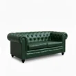 angled view of 2 seater green sofa