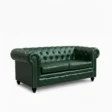 angled view of 2 seater green sofa