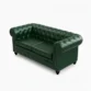 upper angled view of 2 seater green leather sofa