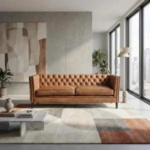 Lavender Pure Leather Sofa with background