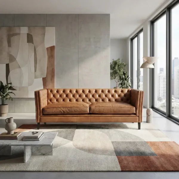 Lavender Pure Leather Sofa with background