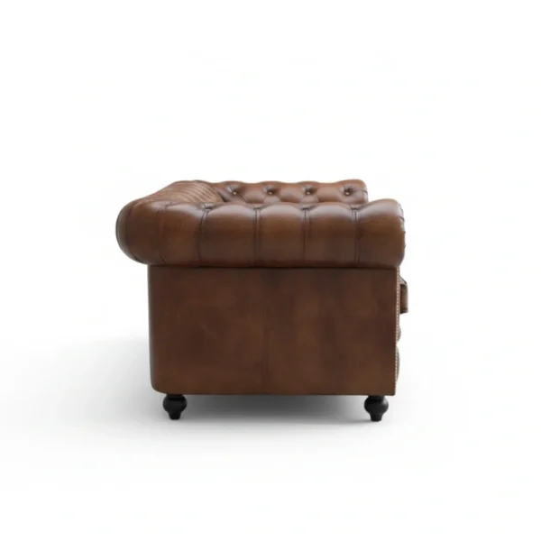 Wellington Chesterfield Leather Sofa - 2 seater cushioned (4) brown leather sofa side profile view